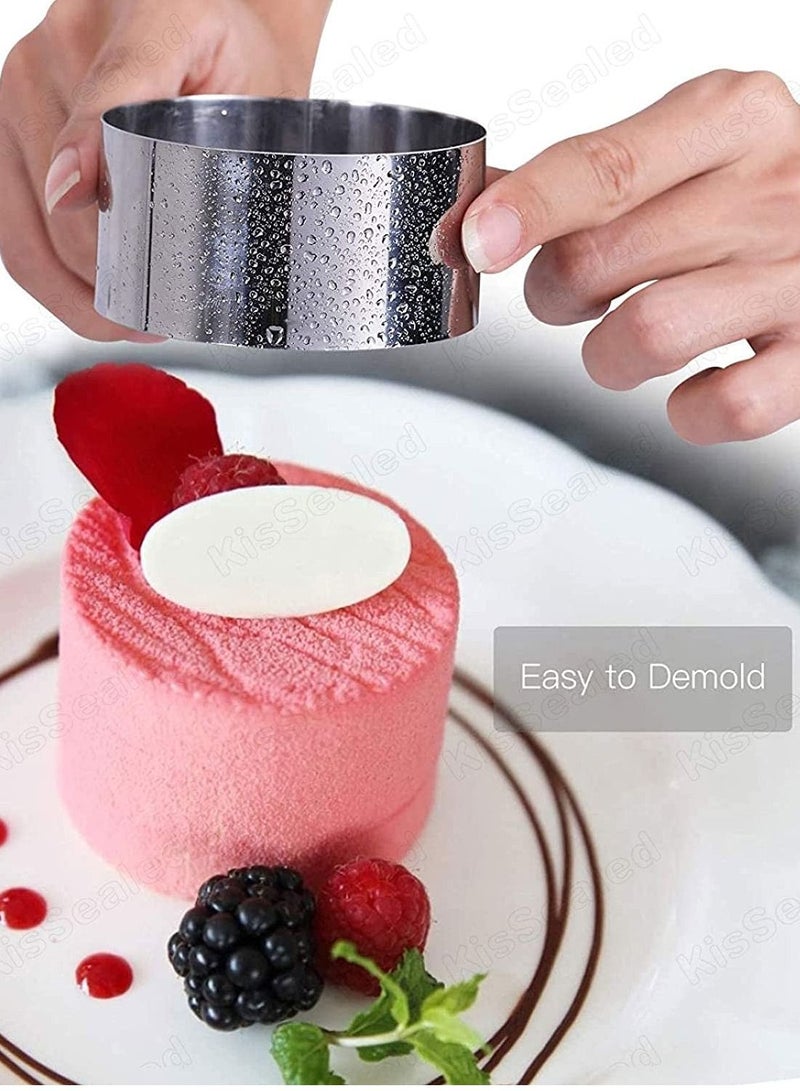 KASTWAVE Mousse Cake Mold Mousse Rings 304 Food Grade Stainless Steel Cake Circle Cake Mold with Pusher, 8cm Diameter, Set of 6 Easy to Use Clean Dishwasher Safe Durable and Heat Resistant (Round) - Image 2