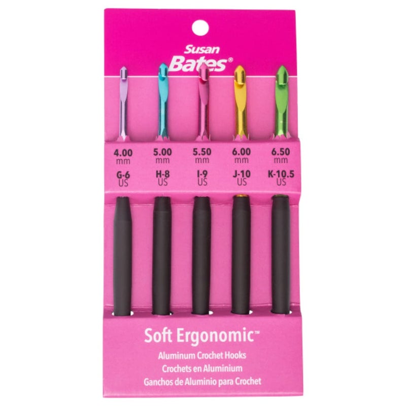 Susan Bates Silvalume Soft Ergonomic Crochet Hook Set Sizes G6/4mm to K10.5/6.5mm - Image 1
