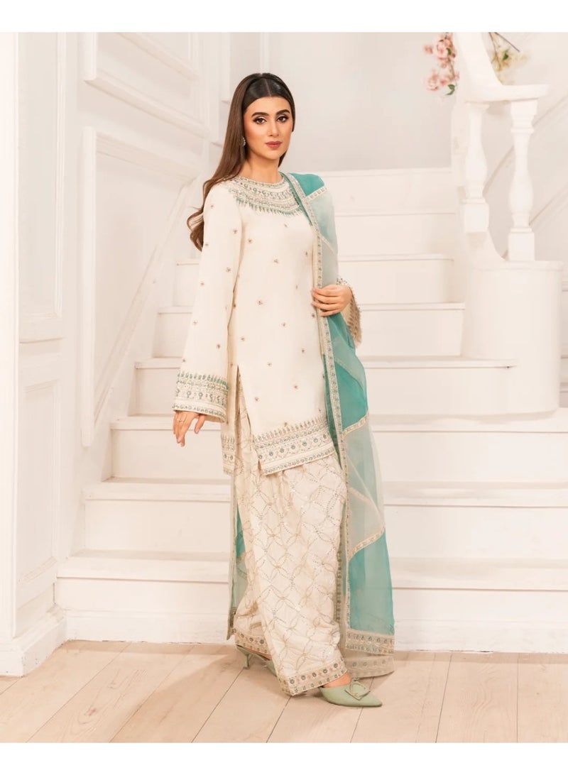 Super Asian Embroidered Sequence Work Top with Sharara & Organza Silk Dupatta - Image 2