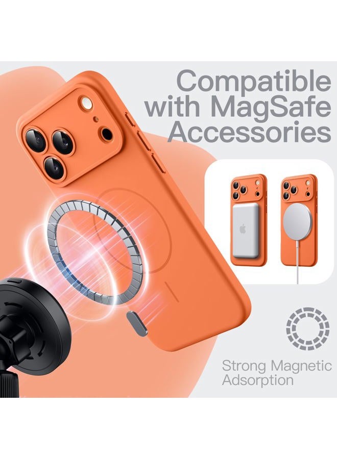 Jetech Magnetic Silicone Case for iPhone 17 Pro Max 6.9-Inch, Compatible with MagSafe, Silky Soft Touch, Shock Absorbing Phone Cover with Camera Lens Protection (Orange) - Image 3