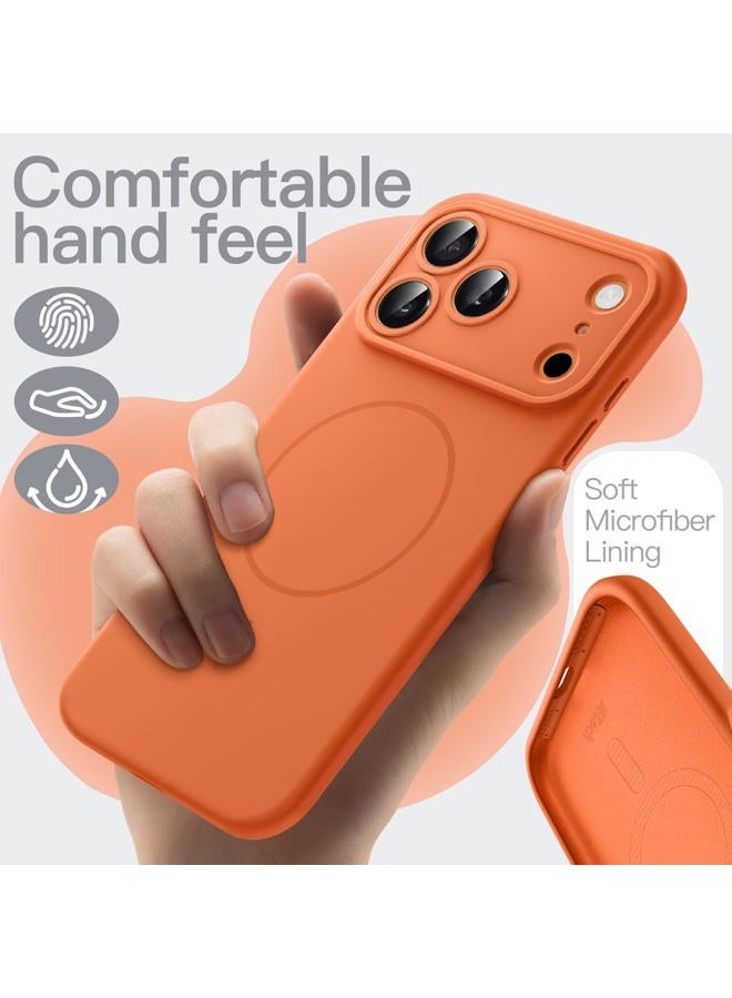 Jetech Magnetic Silicone Case for iPhone 17 Pro Max 6.9-Inch, Compatible with MagSafe, Silky Soft Touch, Shock Absorbing Phone Cover with Camera Lens Protection (Orange) - Image 4