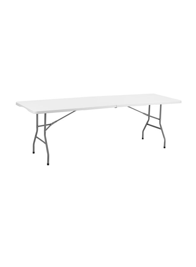 لوازم طاولة نزهة بلاستيكية قابلة للطي 240×73.5×74 سم - أبيض - خفيفة الوزن، تطوى من المنتصف، مع مقبض حمل وارتفاع قابل للتعديل - مثالية للفعاليات الخارجية، التخييم، الرحلات، الحفلات والشواء - Image 3