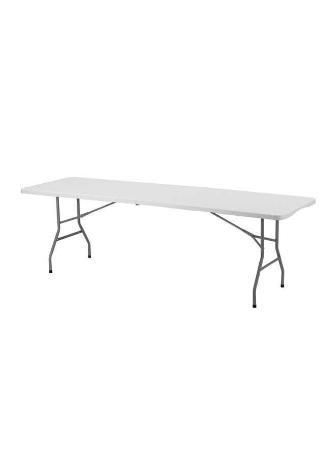 لوازم طاولة نزهة بلاستيكية قابلة للطي 240×73.5×74 سم - أبيض - خفيفة الوزن، تطوى من المنتصف، مع مقبض حمل وارتفاع قابل للتعديل - مثالية للفعاليات الخارجية، التخييم، الرحلات، الحفلات والشواء - Image 2