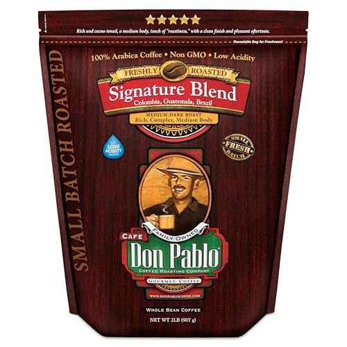 Cafe Don Pablo Don Pablo Gourmet Coffee  Signature Blend  Medium Dark Roast  Whole Bean Coffee  100 Arabica Beans  Low Acidity and NonGMO 2 Pound Original - Image 1