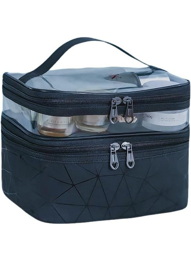 MVM Enterprise Cosmetic Travel Bag Waterproof Dual-Layer & Spacious ORGANIZING Makeup, TOILETRIES, Skincare, Brushes & Accessories Portable Design Ideal Travel Bag (Black) - Image 1
