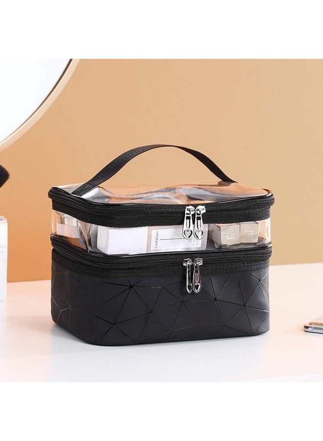 MVM Enterprise Cosmetic Travel Bag Waterproof Dual-Layer & Spacious ORGANIZING Makeup, TOILETRIES, Skincare, Brushes & Accessories Portable Design Ideal Travel Bag (Black) - Image 5