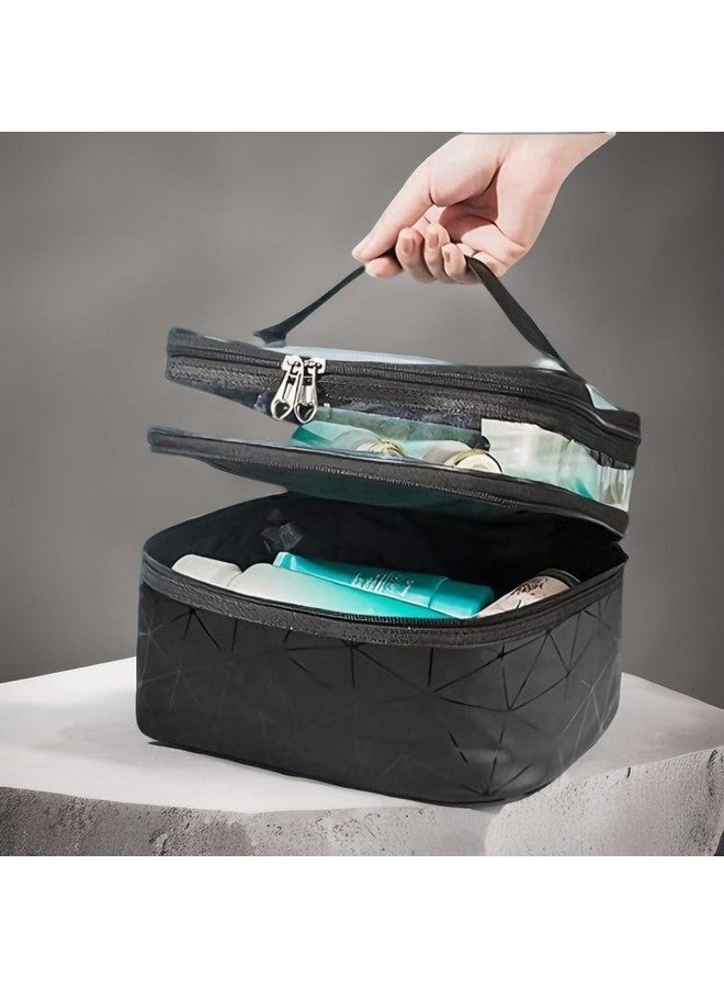 MVM Enterprise Cosmetic Travel Bag Waterproof Dual-Layer & Spacious ORGANIZING Makeup, TOILETRIES, Skincare, Brushes & Accessories Portable Design Ideal Travel Bag (Black) - Image 4