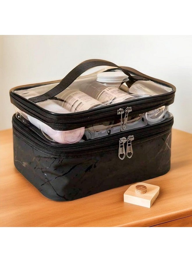 MVM Enterprise Cosmetic Travel Bag Waterproof Dual-Layer & Spacious ORGANIZING Makeup, TOILETRIES, Skincare, Brushes & Accessories Portable Design Ideal Travel Bag (Black) - Image 2