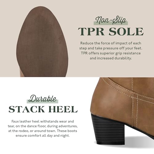 Canyon Trails Cowboy Boots for Women - Traditional Style Comfortable Western Boots for Teen Girls - Tan, Size 9 - Image 5