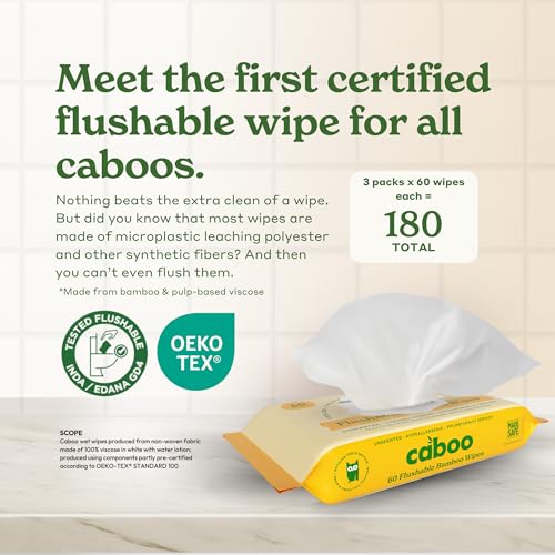 Caboo Tree Free Flushable Wipes, Certified Flushable, Septic Safe, Biodegradable, Chemical Free, Unscented Wipes for Adults made with Renewable Bamboo Based Viscose (Pack of 3, Total of 180) - Image 2
