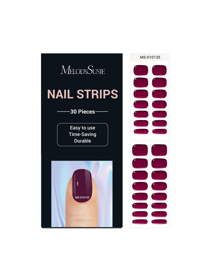 MelodySusie Semi Cured Gel Nail Strips, Wine Red - Works With Any Nail Lamps, Salon-Quality, Long Lasting, Easy To Apply - Includes 30Pcs, 2 Prep Pads, Nail File & Wooden Stick - Image 1