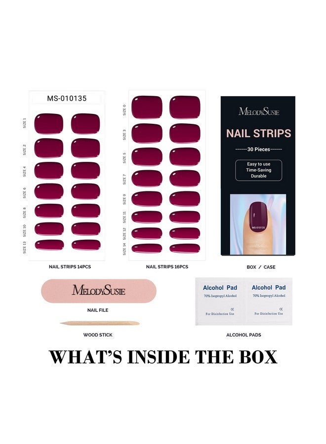 MelodySusie Semi Cured Gel Nail Strips, Wine Red - Works With Any Nail Lamps, Salon-Quality, Long Lasting, Easy To Apply - Includes 30Pcs, 2 Prep Pads, Nail File & Wooden Stick - Image 3