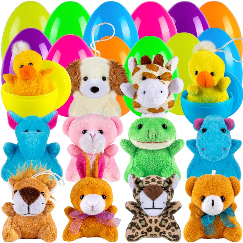 Sofier Plastic Easter Eggs with Animal Toys 12pcs Filled Easter Eggs 34 Easter Basket Stuffers Easter Egg Fillers Kids Classroom Gift Exchange Party Favors - Image 3