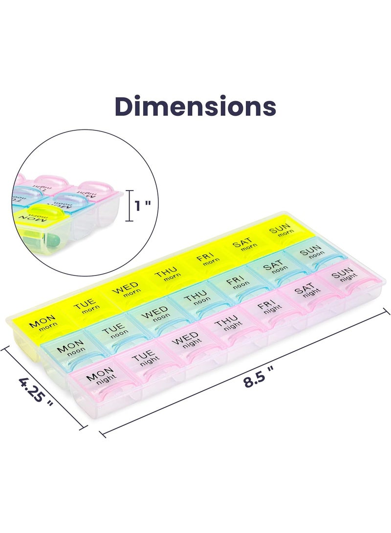 Large Weekly Pill Organizer 3 Times A Day - 7 Day Moisture-Proof Travel Pill Case with 21 Big Compartments | Easy-to-Read Bold Lettering for Vitamins, Fish Oil, and Supplements (Morning/Noon/Night). - Image 2