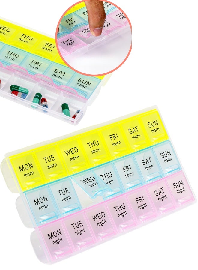 Large Weekly Pill Organizer 3 Times A Day - 7 Day Moisture-Proof Travel Pill Case with 21 Big Compartments | Easy-to-Read Bold Lettering for Vitamins, Fish Oil, and Supplements (Morning/Noon/Night). - Image 1