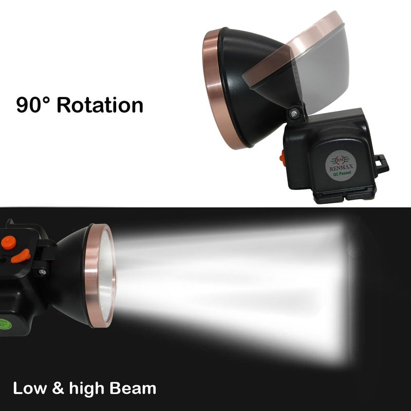 RENMAX مصباح رأس قابل لإعادة الشحن مقاوم للعوامل الجوية LED فلاش سبوت لايت للدراجات والتخييم والكهوف والمشي والصيد والتجوال بلاستيك ABS - 1 قطعة (50 واط - 7224A) - Image 4