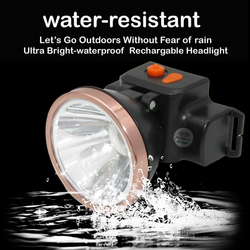 RENMAX مصباح رأس قابل لإعادة الشحن مقاوم للعوامل الجوية LED فلاش سبوت لايت للدراجات والتخييم والكهوف والمشي والصيد والتجوال بلاستيك ABS - 1 قطعة (50 واط - 7224A) - Image 3