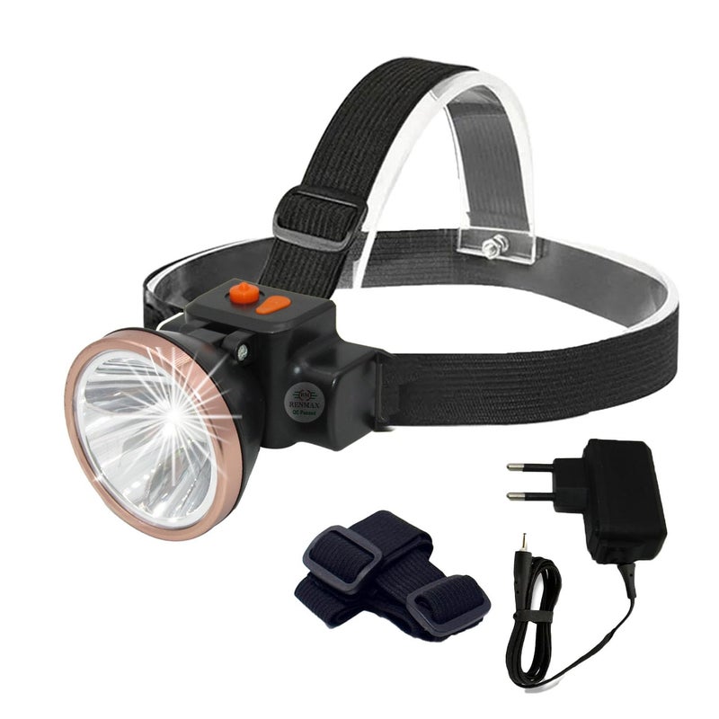 RENMAX مصباح رأس قابل لإعادة الشحن مقاوم للعوامل الجوية LED فلاش سبوت لايت للدراجات والتخييم والكهوف والمشي والصيد والتجوال بلاستيك ABS - 1 قطعة (50 واط - 7224A) - Image 1