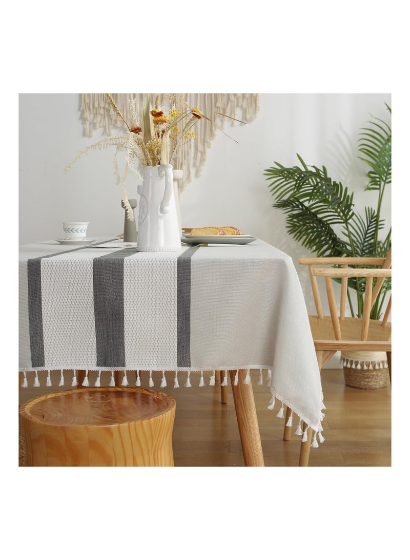 سيوسي Rectangular Cotton Linen Table Cloth, (55×86“, Grey) 4-6 Seats Tassel Tablecloth Cotton Linen Tablecloths Elegant Rectangle Tablecloth Dust-Resistant Cotton Table Cloth for Indoor Outdoor Party - Image 3