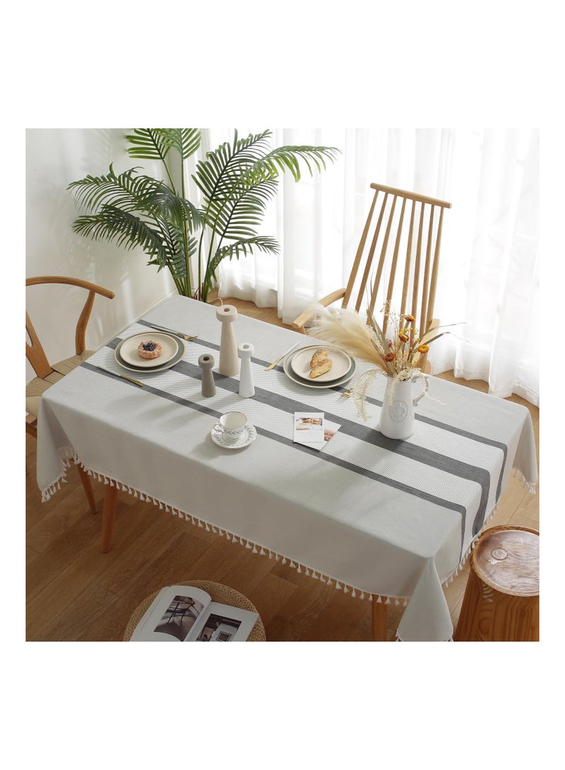 سيوسي Rectangular Cotton Linen Table Cloth, (55×86“, Grey) 4-6 Seats Tassel Tablecloth Cotton Linen Tablecloths Elegant Rectangle Tablecloth Dust-Resistant Cotton Table Cloth for Indoor Outdoor Party - Image 1
