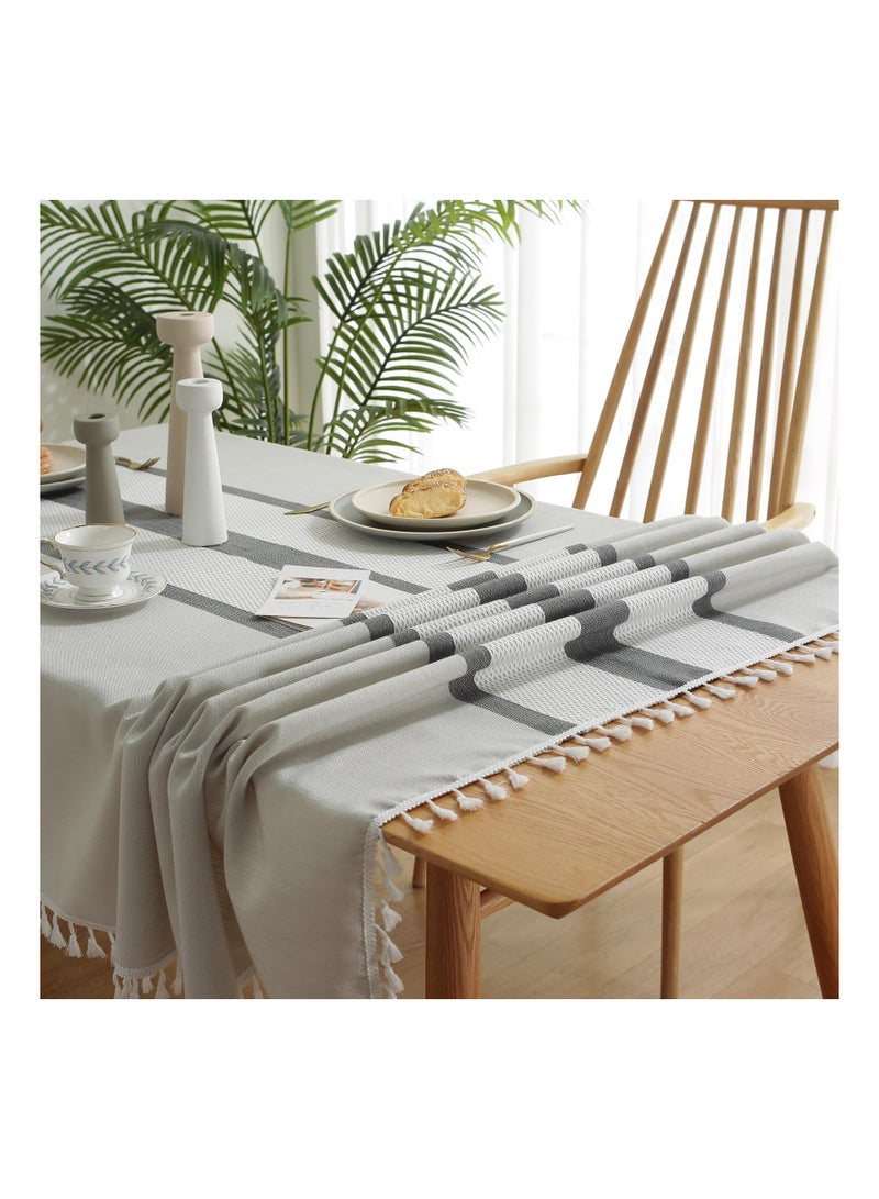 سيوسي Rectangular Cotton Linen Table Cloth, (55×86“, Grey) 4-6 Seats Tassel Tablecloth Cotton Linen Tablecloths Elegant Rectangle Tablecloth Dust-Resistant Cotton Table Cloth for Indoor Outdoor Party - Image 2