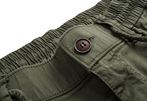 FOURSTEEDS Women's Mid Rise Drawstring Elastic Waist Multi-Pocket Outdoor Sport Cotton Camping Hiking Cargo Pants Army Green S - Image 3