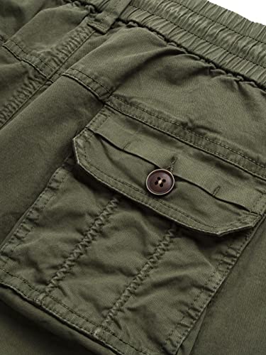 FOURSTEEDS Women's Mid Rise Drawstring Elastic Waist Multi-Pocket Outdoor Sport Cotton Camping Hiking Cargo Pants Army Green S - Image 5