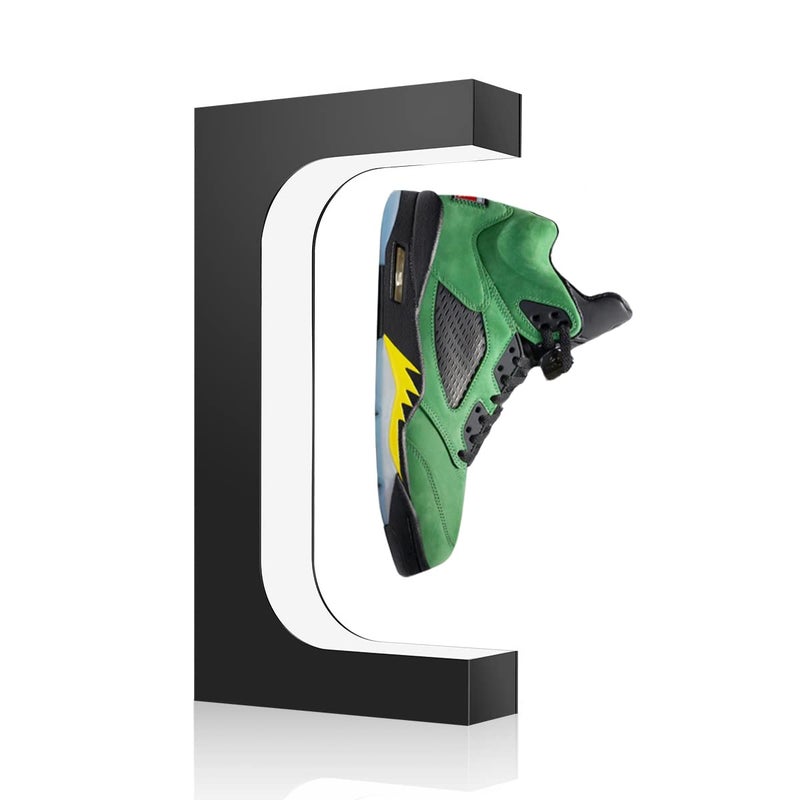 UVEHAS Floating Shoe Display Magnetic Levitation Sneaker Stand with LED Light Rotating Levitating Holder Rack for Shoes Collectors Advertising Exhibition Store Show Home Decoration Black