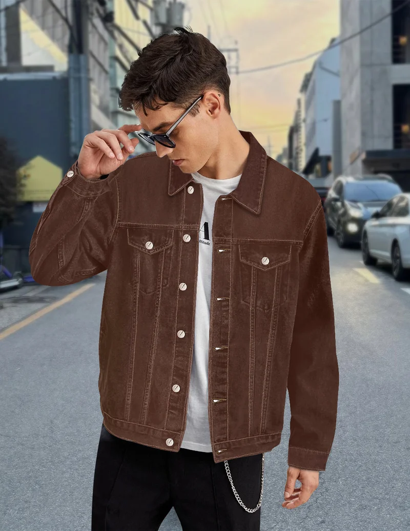 Urbano Fashion Men's Brown Regular Fit Washed Full Sleeve Denim Jacket