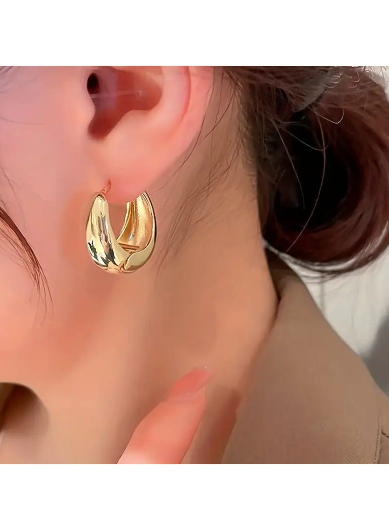 Goolsky 1 زوج من أقراط هووب هندسية أنيقة عتيقة للنساء، مصنوعة من النحاس مع دبابيس، إكسسوار مجوهرات يومية عصرية، مناسبة لجميع المواسم، إكسسوارات موسمية|تشطيب مصقول|مظهر متطور، أقراط غريبة - Image 2