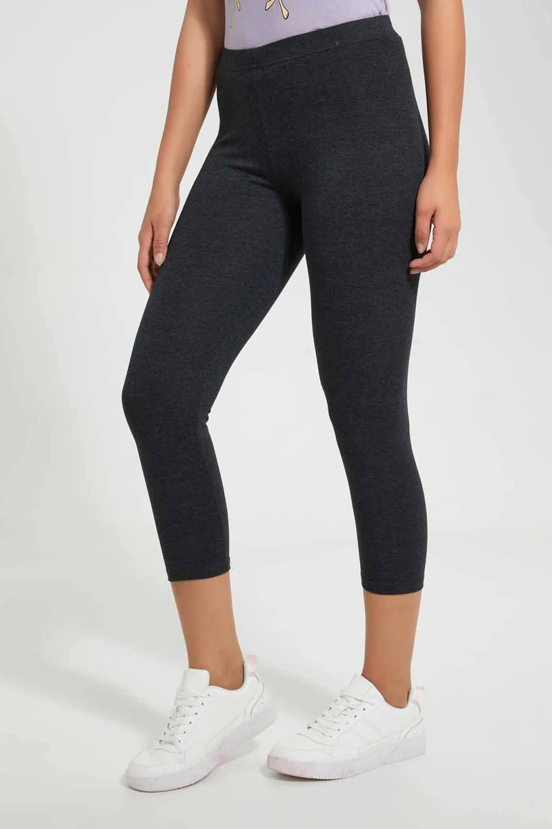 Redtag Grey Mélange Capri and Long-Length Leggings (Pack Of 2)