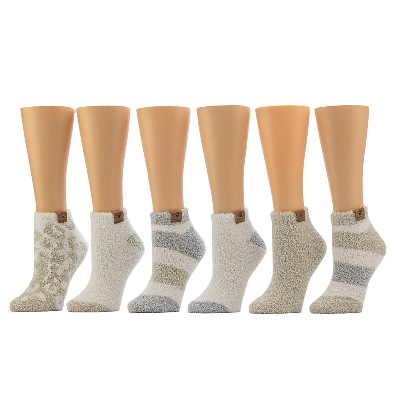 BEARPAW Ladies 6 Pair Pack Cozy Super Soft Warm Lounge Socks Multi Color Patterned Ankle and Low Cut, Moonbeam - Image 1