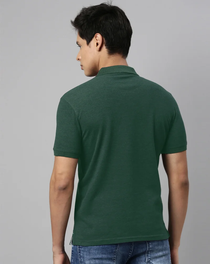 Joven Men Bottle Green Solid Polo Collar Pure Cotton T-Shirt
