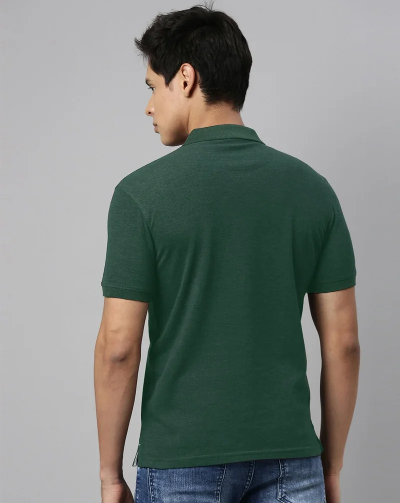 Joven Men Bottle Green Solid Polo Collar Pure Cotton T-Shirt