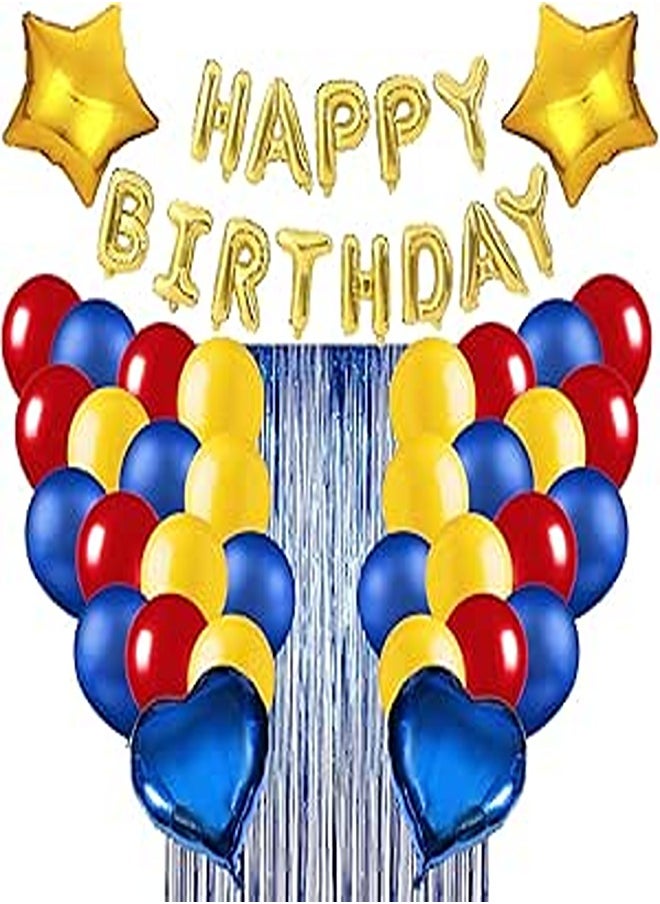 Generic - Aekopwera Blue Birthday Party Decorations Set with Gold Happy Birthday Balloon Banner, Red Yellow and Blue Balloons for Carnival Circus Birthday Party - Image 1