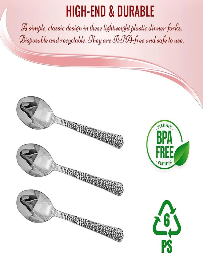 Kaya Shiny Metallic Silver Hammered Disposable Plastic Spoons (Pack of 20) - Durable & Stylish Design - Perfect for Parties & Entertaining - Image 5
