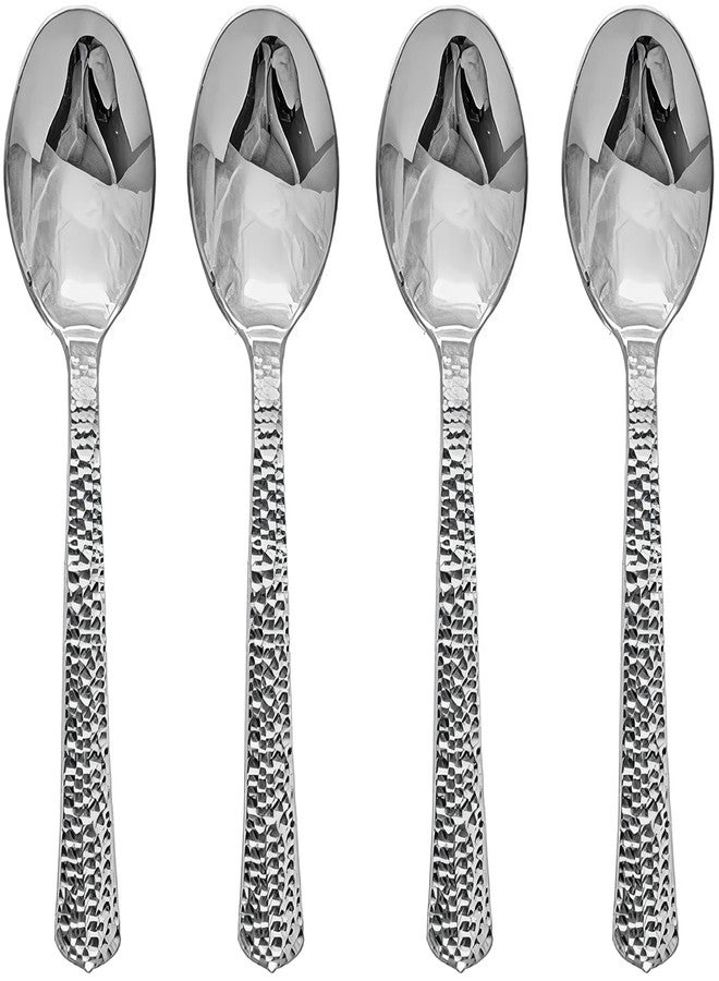 Kaya Shiny Metallic Silver Hammered Disposable Plastic Spoons (Pack of 20) - Durable & Stylish Design - Perfect for Parties & Entertaining - Image 1