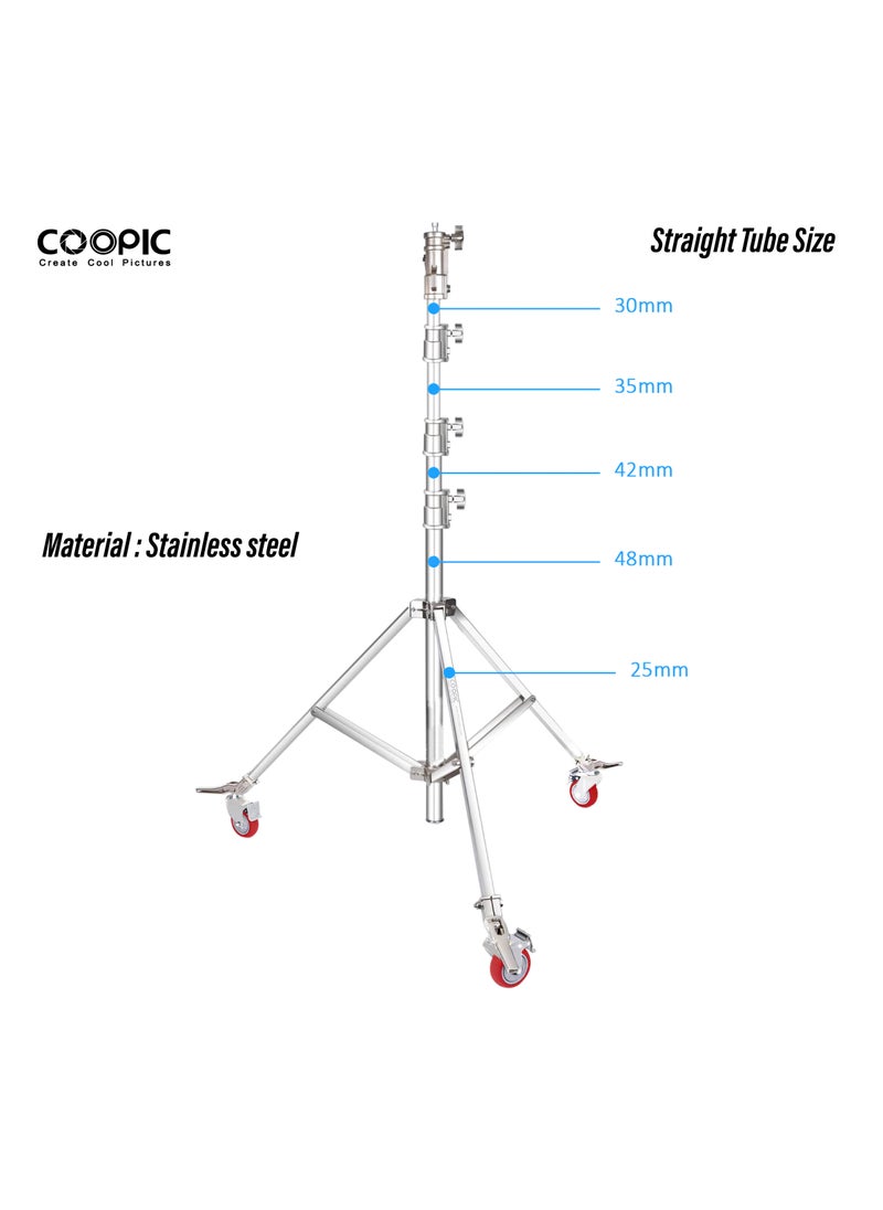 Coopic COOPIC L-5900 Wheeled Roller Heavy Duty Stainless Steel Light Stand with Adjustable Height maximum up to 600cm and Detachable Wheels used for Soft box, Moonlight and Other Photographic Equipment  - Image 3