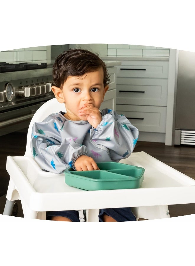 Tiny Twinkle Silicone Suction Baby Plate, Suction Grip Divided Dish for First Foods and Self-Feeding Toddlers, Baby Led Weaning Supplies for Independent Eating (Olive Plate with Lid) - Image 3