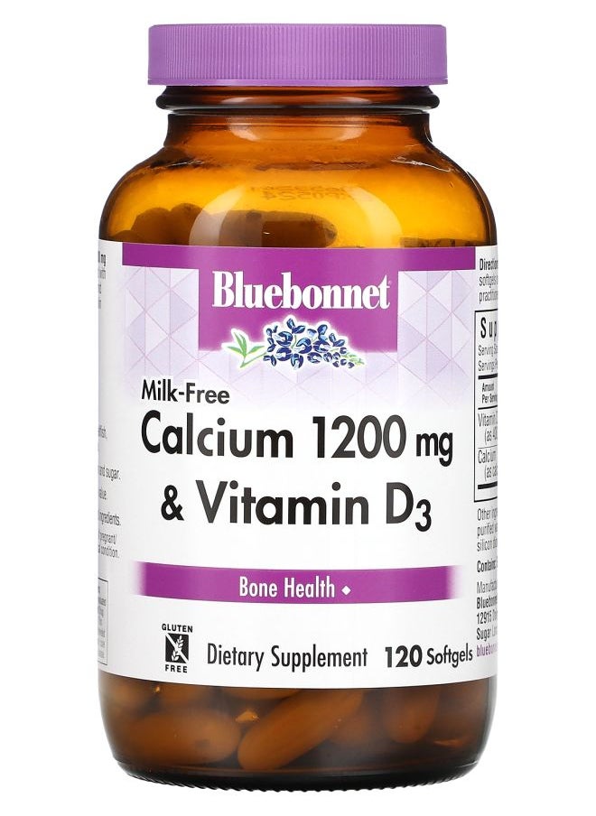 Bluebonnet Nutrition Milk-Free Calcium & Vitamin D3 1200 mg 120 Softgels (600 mg per Softgel)  - Image 1