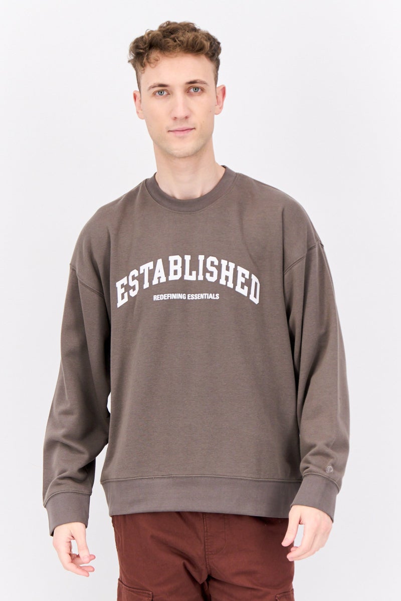 Established Redefining Essentials Men Crew Neck Long Sleeves Brand Logo Sweatshirt, Charcoal Grey - Image 1