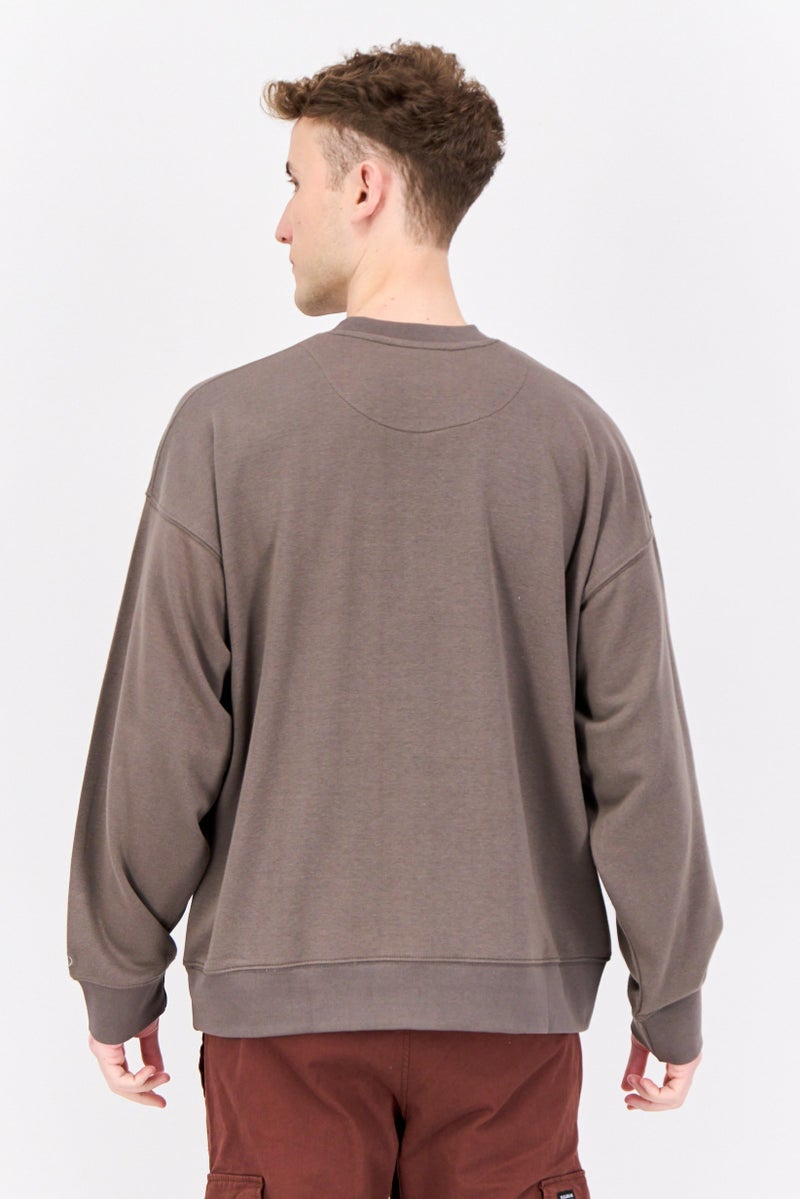 Established Redefining Essentials Men Crew Neck Long Sleeves Brand Logo Sweatshirt, Charcoal Grey - Image 3