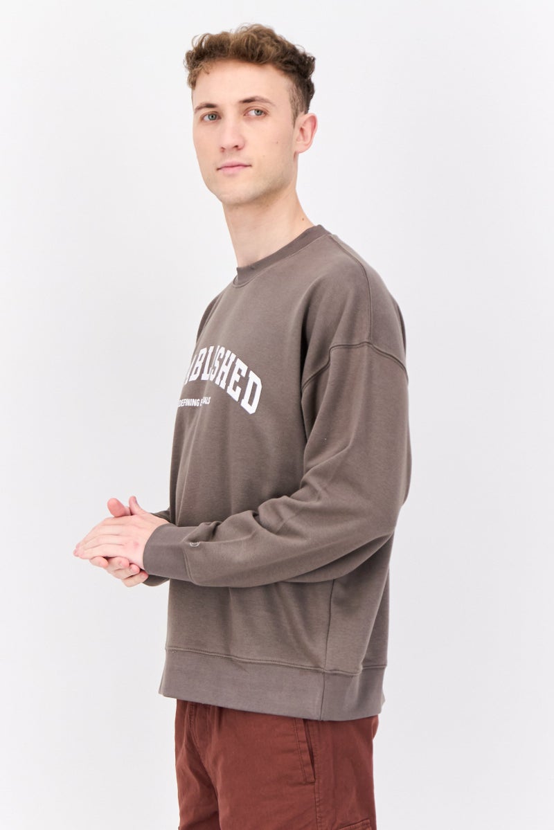 Established Redefining Essentials Men Crew Neck Long Sleeves Brand Logo Sweatshirt, Charcoal Grey - Image 2