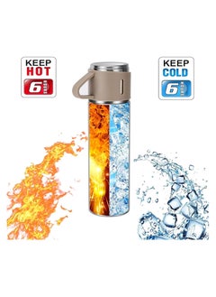 TIGER 500ml Stainless Steel Vacuum Thermos Flask with Silicone Handle – Insulated Water Bottle Set with 2 Stainless Steel Cups for Hot & Cold Drinks – Ideal for Outdoor Travel, Camping. Hiking | Gift Box Set (2 PACK) – Silver Beige  - Image 2