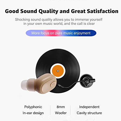 SYSFUN Single Bluetooth Wireless Earbud, Mini Invisible in-Ear Wireless Bluetooth Headphone 12 Hours Super Long Battery Life Suitable for Sports Work and Sleep- Beige - Image 4