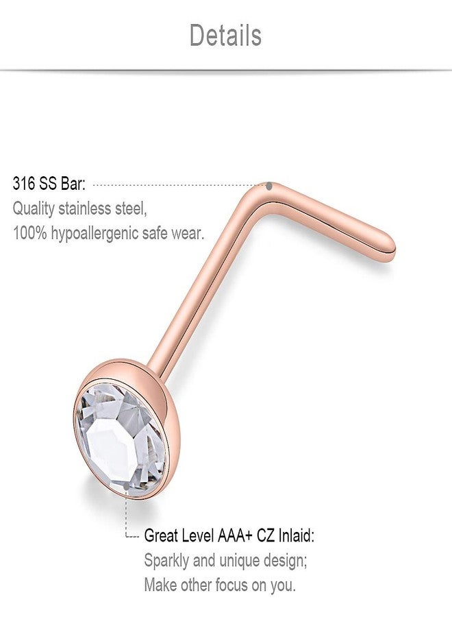 SCERRING 12PCS 22G Stainless Steel Nose L Shaped Rings Studs Nostril Ring Bend Piercing Jewelry 1.5mm 2mm 2.5mm 3mm 3.5mm 4mm Clear Cubic Zirconia Rose Gold - Image 2