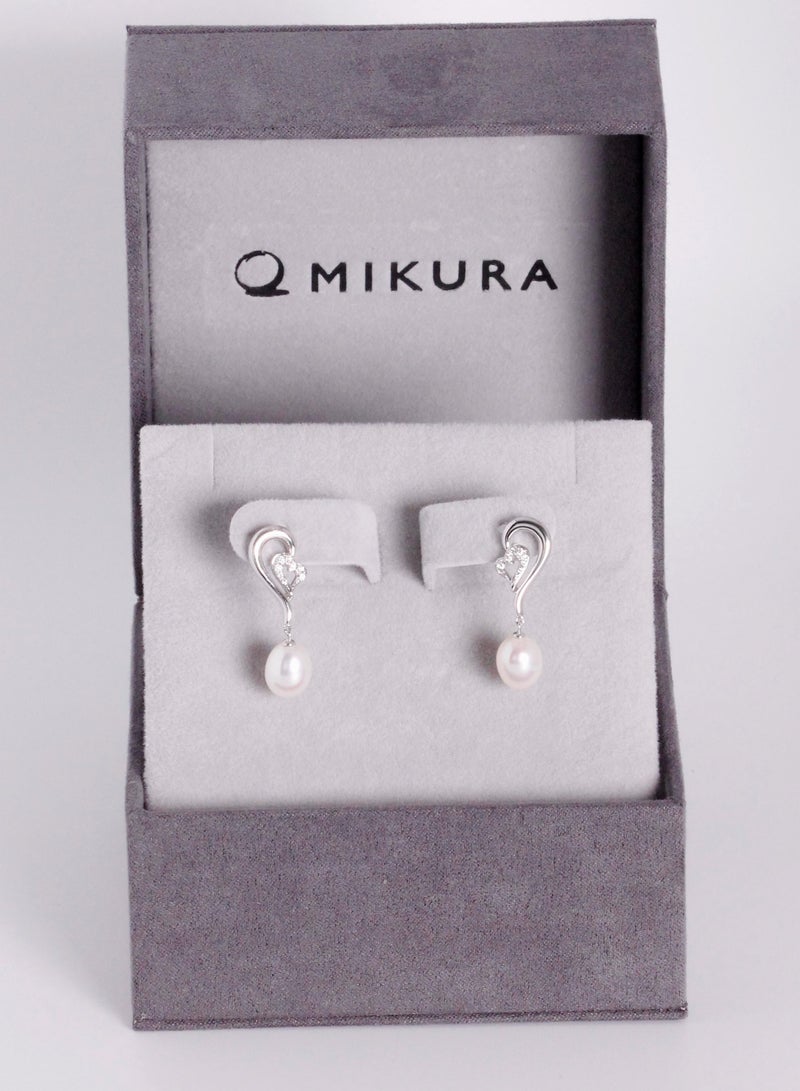 MIKURA Earrings, Freshwater Pearls, A Quality, White Color, 8.0-7.5MM, 16D-0.10Cts, 18KW  - Image 3