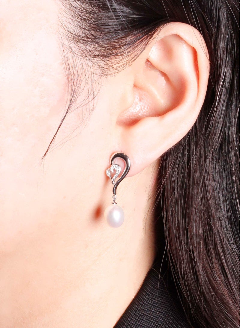 MIKURA Earrings, Freshwater Pearls, A Quality, White Color, 8.0-7.5MM, 16D-0.10Cts, 18KW  - Image 4