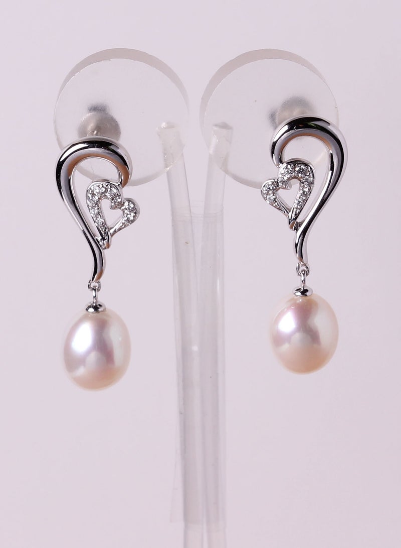 MIKURA Earrings, Freshwater Pearls, A Quality, White Color, 8.0-7.5MM, 16D-0.10Cts, 18KW  - Image 2