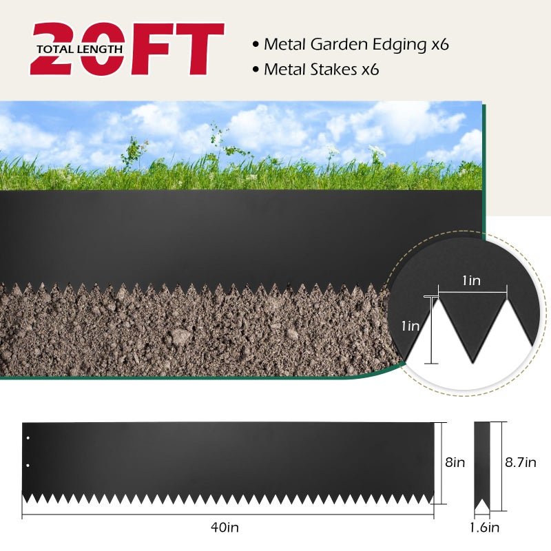 Dyna-Living 40 x 8 Inch Steel Landscape Edging 6 Pack Metal Edging for Landscaping Garden Edging Border, 20FT Total Landscape Edging Border Metal Landscape Edging with Clips for Lawn, Garden, Yard - Image 2